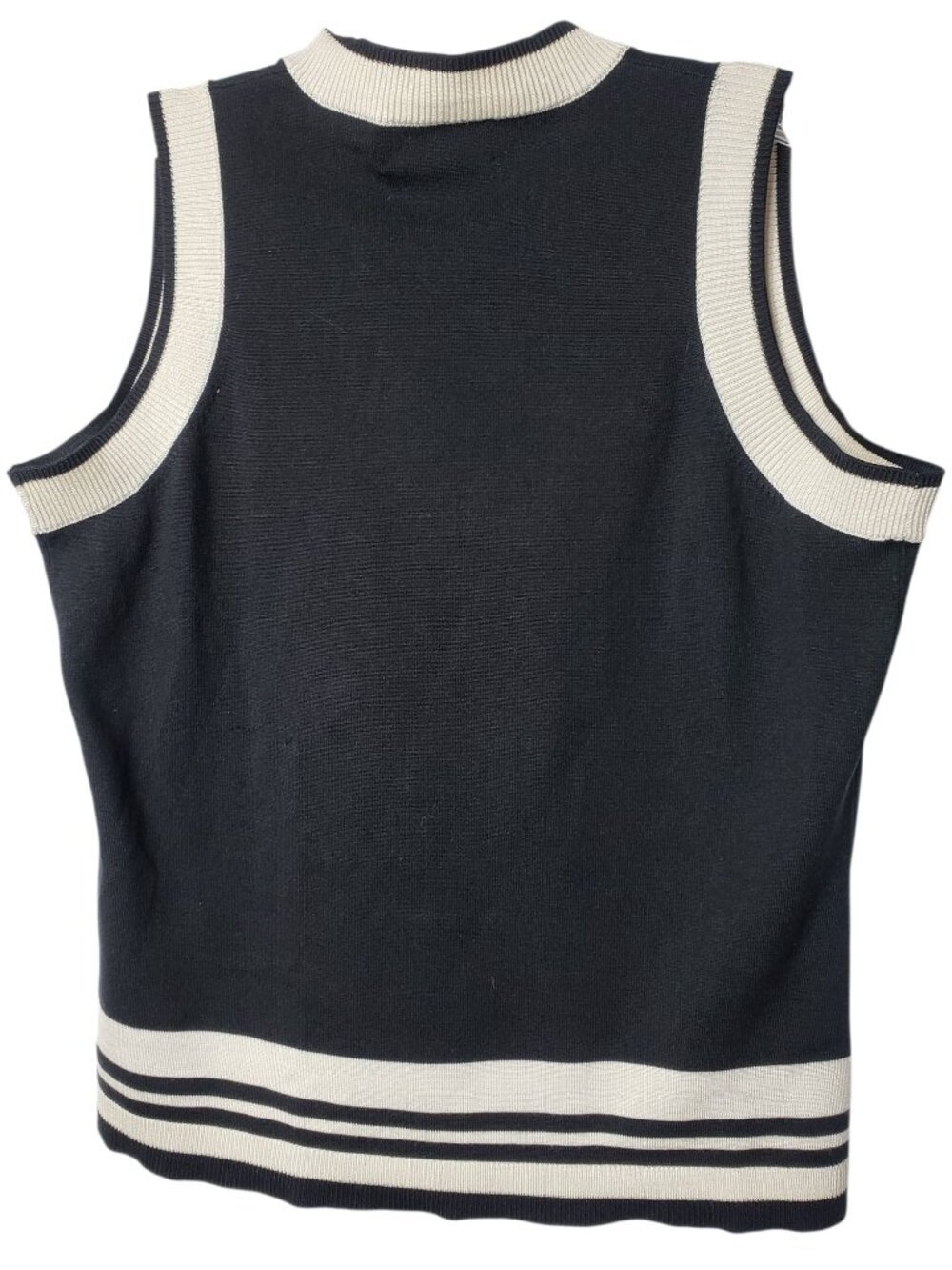 Neiman Marcus Womens Sleeveless Black Knit Sweater Vest W/Ivory Trim Small - Picture 3 of 8